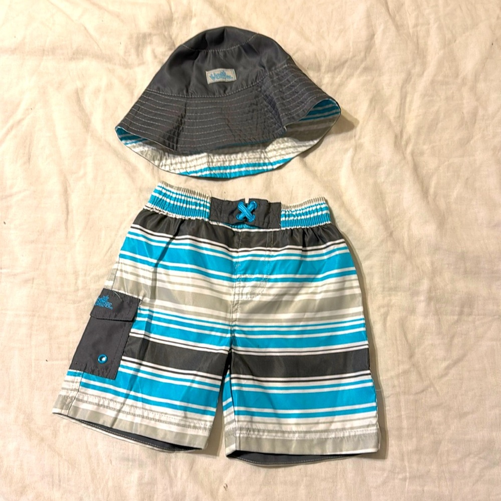 Toddler swim shorts and matching bucket hat